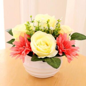 Pretty Yellow Roses and Red Daisy Artificial Flower Set Desktop Decoration