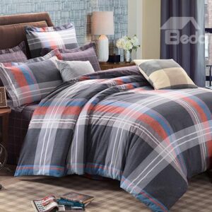 100% Cotton Contracted Plaid Design 4-Piece Duvet Cover Sets