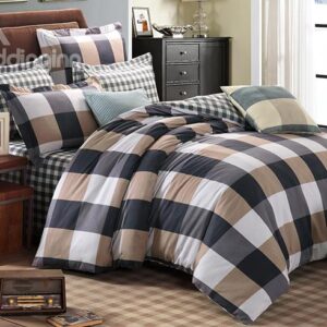 Modern Classic Plaid Organic Cotton 4-Piece Duvet Cover Sets