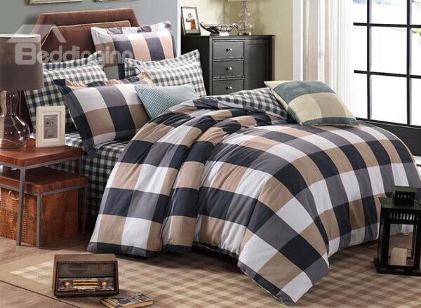 Modern Classic Plaid Organic Cotton 4-Piece Duvet Cover Sets