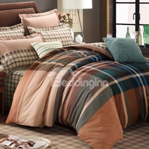 Dark-colored Classic Plaid Design 4-Piece Cotton Duvet Cover Sets