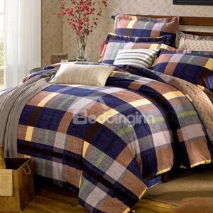 Dark-colored Concise Plaid Design 4-Piece Cotton Duvet Cover Sets