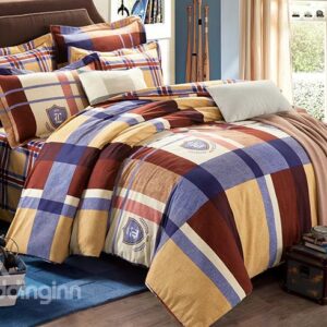 Fashion British style Plaid Cotton 4-Piece Duvet Cover Sets