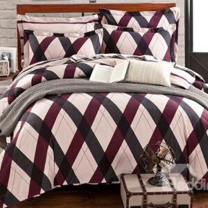 Stylish Diamond Check Design 4-Piece Cotton Duvet Cover Sets