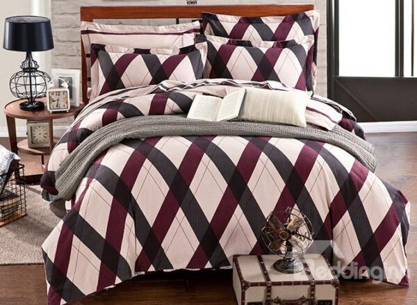 Stylish Diamond Check Design 4-Piece Cotton Duvet Cover Sets