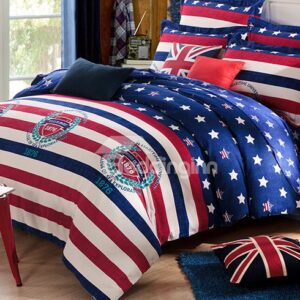 Faddish British style Stripes and Stars Design Cotton 4-Piece Duvet Cover Sets