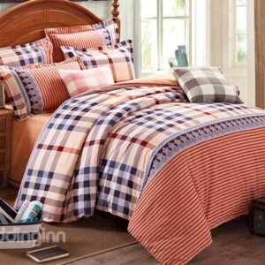 Classic Faddish Plaid Style Cotton 4-Piece Duvet Cover Sets