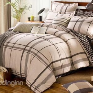 Plain Fashion Plaid Design Cotton 4-Piece Duvet Cover Sets