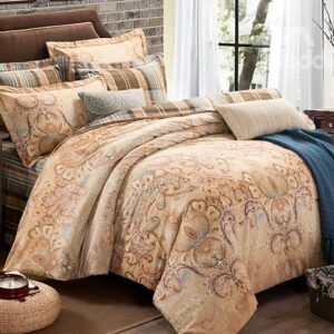 European Jacquard Style Camel 4-Piece Cotton Duvet Cover Sets