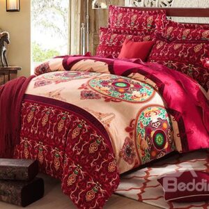 European Vintage Style Cotton 4-Piece Duvet Cover Sets with Hidden Zipper