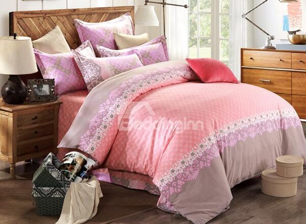 Sweet Pink 4-Piece Cotton Duvet Cover Sets with Hidden Zipper