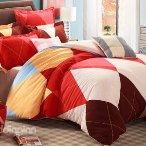 Skincare 100% Cotton Colorful Plaid 4-Piece Duvet Cover Sets