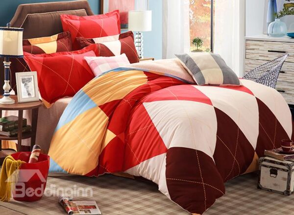 Skincare 100% Cotton Colorful Plaid 4-Piece Duvet Cover Sets