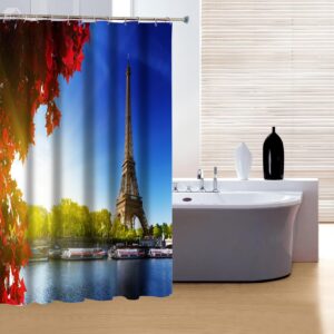 Charming Peaceful Eiffel Tower and Maple Leaves 3D Shower Curtain