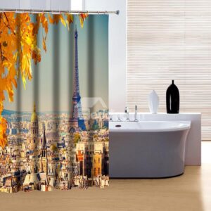 Peaceful Autumn City View and Eiffel Tower 3D Shower Curtain