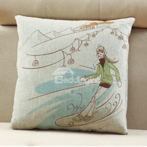 Comfortable Quillow Skiing Patterned Linen Blanket Car Pillow