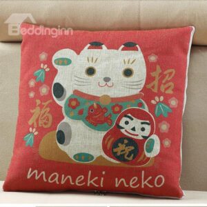 Convertable Quillow Maneki Neko Patterned Linen Blanket Car Pillow