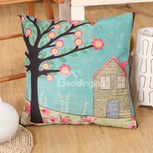 Convertable Quillow Fairy Tale House Patterned Linen Blanket Car Pillow