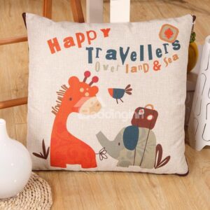 Convertable Quillow Happy Travellers Patterned Linen Blanket Car Pillow