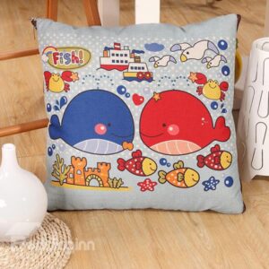 Convertable Quillow Cartoon Whale Patterned Linen Blanket Car Pillow