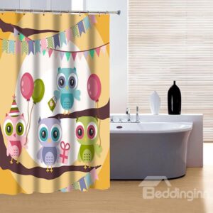 Vigorous Brisk Lovely Colorful Owl 3D Shower Curtain