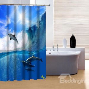 Stunning Bright Brisk Dolphin Playing 3D Shower Curtain