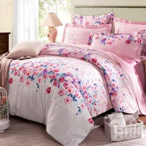 Sea of Flowers Sweet Pink 4-Piece Cotton Duvet Cover Sets