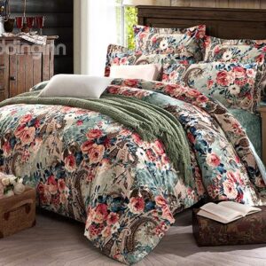 Peonies Printing Luxurious European Pastoral Style 4-Piece Cotton Duvet Cover Sets