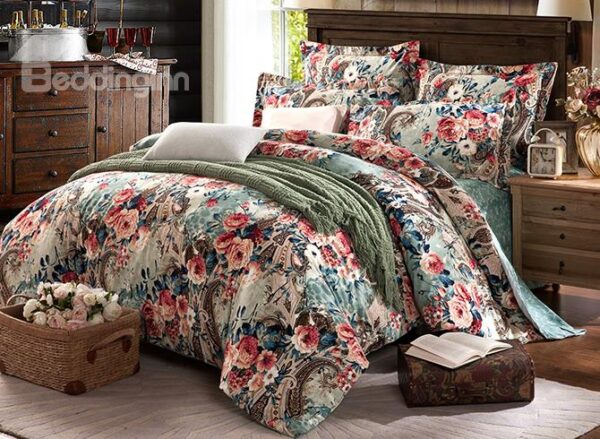 Peonies Printing Luxurious European Pastoral Style 4-Piece Cotton Duvet Cover Sets
