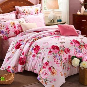 Cuddly Peonies Printing Pink 4-Piece Duvet Cover Sets