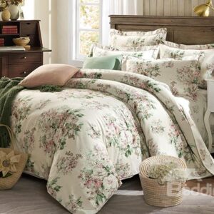 Graceful Pastoral Flowers Design Green 4-Piece Cotton Duvet Cover Sets