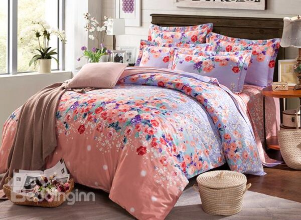 Sweet Sea of Flowers Design Cotton 4-Piece Duvet Cover Sets