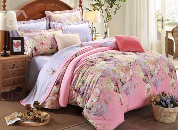 Pastoral Bright Flowers Printing Cotton 4-Piece Duvet Cover Sets