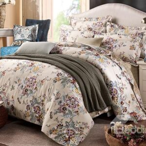 Pastoral Flowers Design 100% Cotton 4-Piece Duvet Cover Sets
