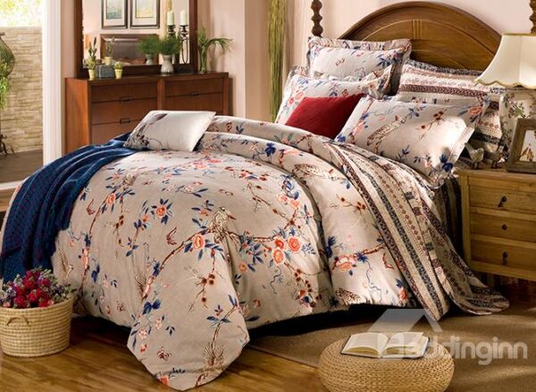 Birds on The Tree Printing Cotton 4-Piece Duvet Cover Sets