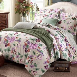 Graceful Light Purple Flowers Printing Cotton 4-Piece Duvet Cover Sets
