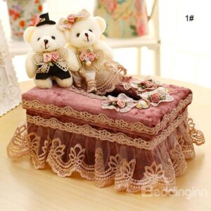 Wonderful Laced Fabric Bear Dolls Tissue Box Desktop Decoration