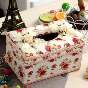 European Pastoral Laced Red Roses Pattern Tissue Box Desktop Decoration