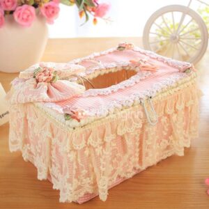 Wonderful Pink Laced Bow Tissue Box Desktop Decoration