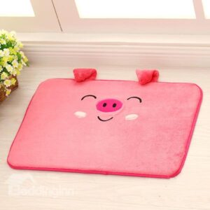 Cute Cartoon Smiling 3D Pink Pig Coral Fleece Doormat