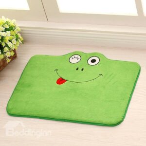 Cute Cartoon Smiling 3D Green Frog Coral Fleece Doormat