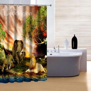 Elegant Lion Leopard and Elephant Print 3D Shower Curtain