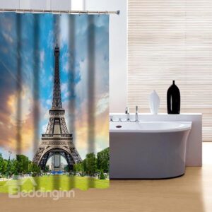 Modern Peaceful City Life and Eiffel Tower Print 3D Shower Curtain