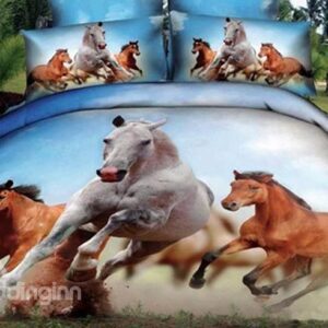 White and Brown Horses Printing Cotton Fitted Sheet