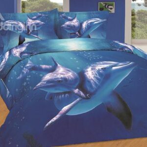 Cute Dolphin Swimming in Sea Print Fitted Sheet