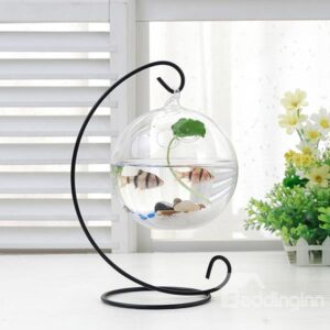 Creative Glass Vase Fishbowl on Iron Stand Desktop Decoration