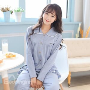 Super Lovely Girlish Blue 100% Cotton Pajamas Sets