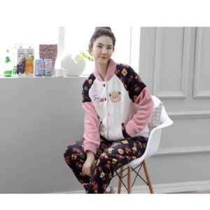 New Leisure Style Little Bear Pattern Flannel Pajamas Sets