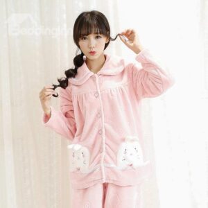 Pretty Lovely Little Rabbit Pink Flannel Pajamas Sets