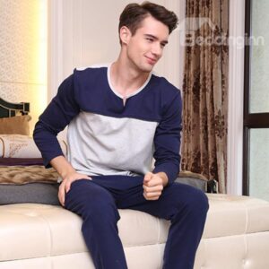 Fashion Homedress Joint Color 100% Cotton Pajamas Sets